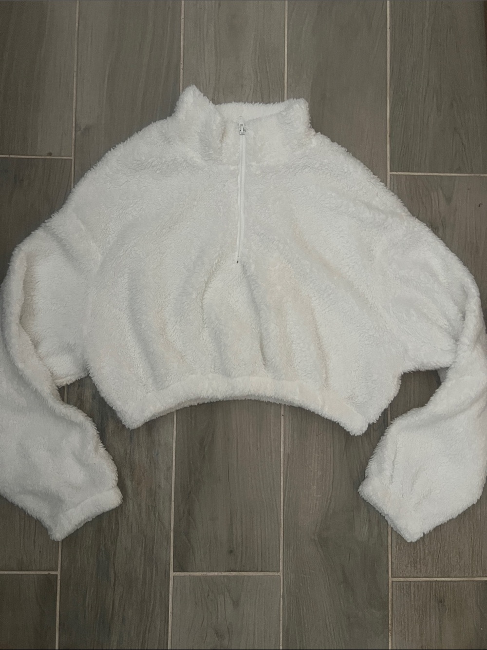 Cozy White Fleece Half-Zip Cropped Pullover